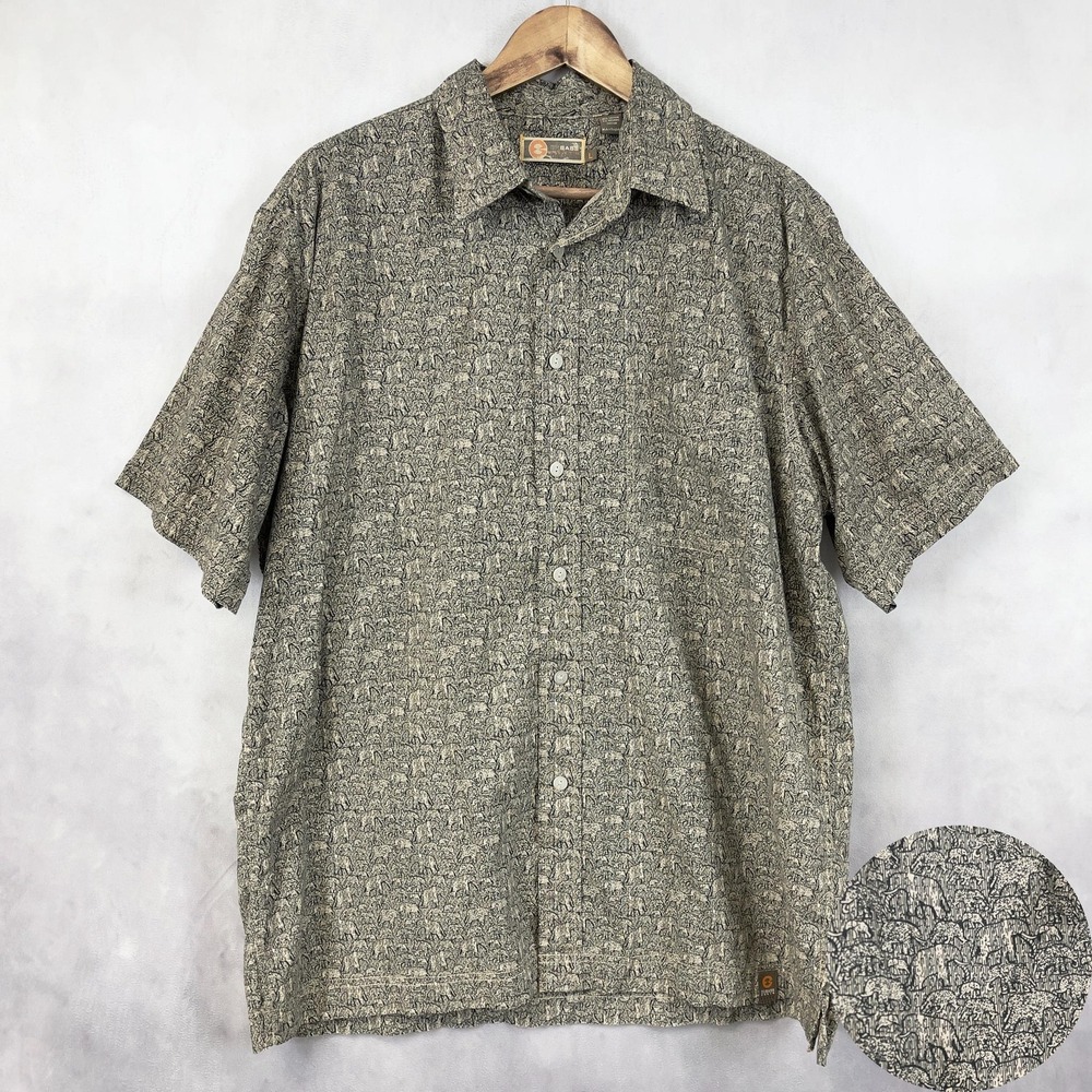 Bass Earth Men Shirt Size Large Casual Elephant Safari Jungle Earthy‎ Pachyderms